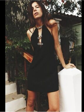 Black Halter Mini Dress with Decorative Bows